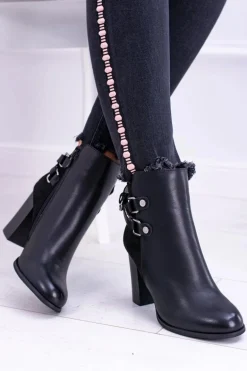 Czarne Botki Na Słupku Z Paskami Lico Zamsz Nevada