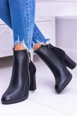 Czarne Botki Na Słupku z Zamkiem Ortega