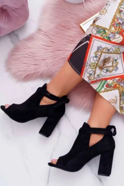 Czarne Botki Sandały Na Słupku Odkryte Palce Grays