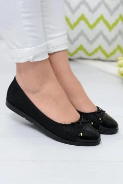 Czarne Brokatowe Balerinki Slip On Laya