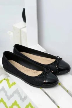 Czarne Brokatowe Balerinki Slip On Laya