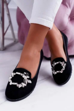 Czarne Damskie Balerinki Baleriny Cyrkonie Nergo