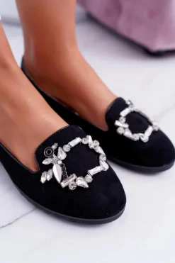 Czarne Damskie Balerinki Baleriny Cyrkonie Nergo