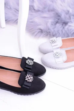 Czarne Damskie Baleriny Lordsy Cyrkonie Rumi