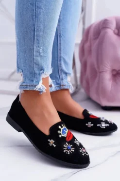 Czarne Damskie Baleriny Naszywki Princess