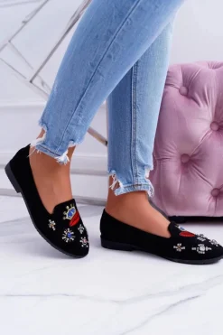 Czarne Damskie Baleriny Naszywki Princess