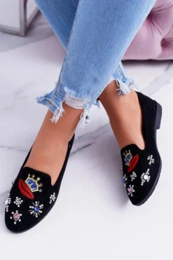 Czarne Damskie Baleriny Naszywki Princess