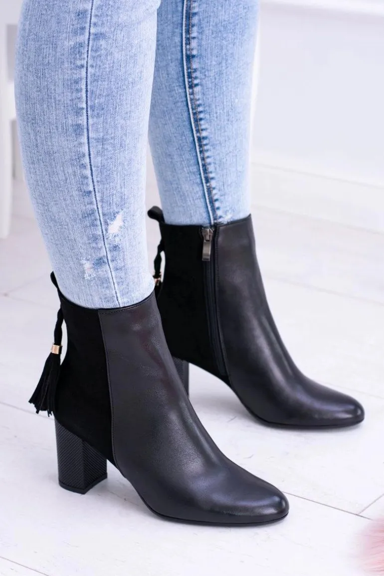 Czarne Damskie Botki Na Słupku Laura Messi 1821