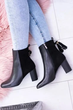 Czarne Damskie Botki Na Słupku Laura Messi 1821