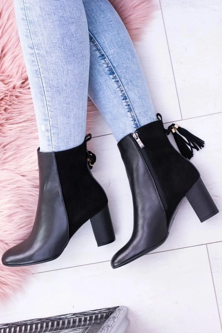 Czarne Damskie Botki Na Słupku Laura Messi 1821