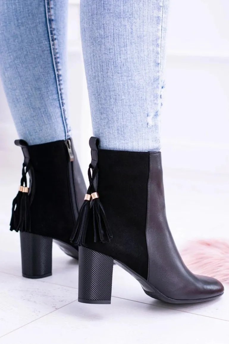 Czarne Damskie Botki Na Słupku Laura Messi 1821