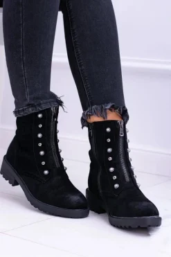 Czarne Damskie Botki Ocieplane Trapery Dowito