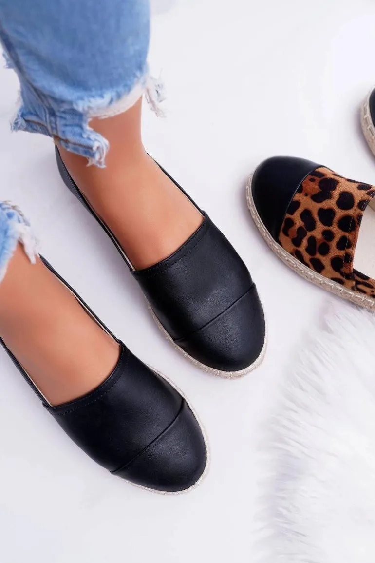 Czarne Damskie Espadryle Flaty