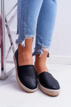 Czarne Damskie Espadryle Flaty