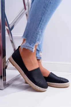 Czarne Damskie Espadryle Flaty