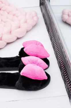 Czarne Damskie Klapki Lu Boo Duże Różowe Kokardy Floppy