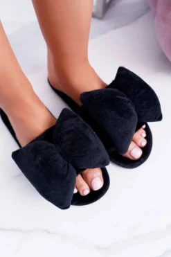 Czarne Damskie Klapki Lu Boo Duże Kokardy Floppy