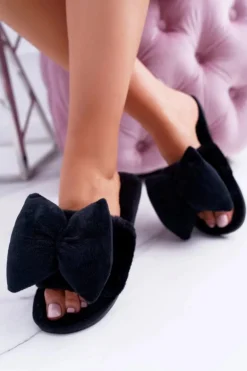 Czarne Damskie Klapki Lu Boo Duże Kokardy Floppy