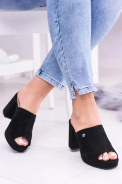 Czarne Damskie Klapki Na Słupku Elegante