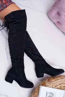 Czarne Damskie Kozaki Ocieplane Zamszowe Barski 98-7