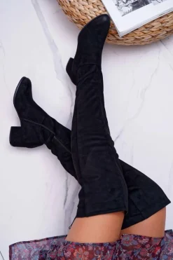 Czarne Damskie Kozaki Ocieplane Zamszowe Barski 98-7