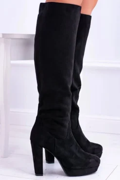 Czarne Damskie Kozaki Zamszowe Na Platformie Sergio Leone KZ296