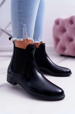 Czarne Damskie Lakierowane Kalosze Sztyblety Mezado