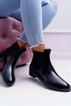 Czarne Damskie Lakierowane Kalosze Sztyblety Mezado