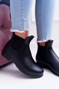 Czarne Damskie Matowe Kalosze Trapery Nabraso