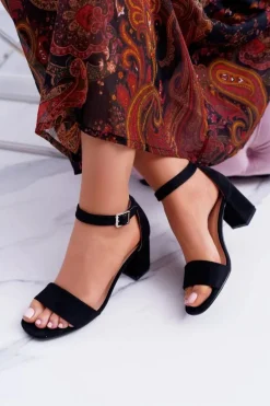 Czarne Damskie Sandały Na Słupku Zamsz NewGenua