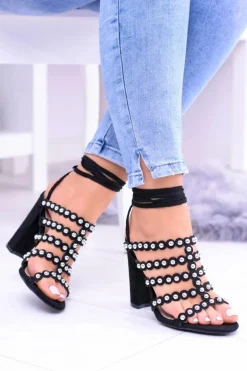 Czarne Damskie Sandały na Słupku Ysmira