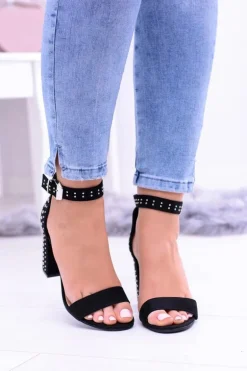 Czarne Damskie Sandały Na Słupku Dżety Kimko