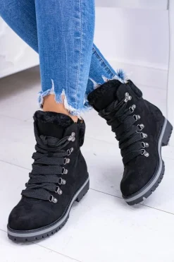 Czarne Damskie Traperki Z Futerkiem Timberki Vices K2