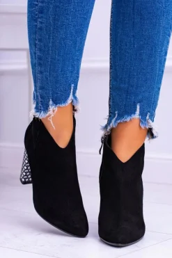 Czarne Eleganckie Zamszowe Botki na Słupku Laura Messi 1849