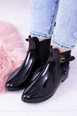 Czarne Lakierowane Damskie Kalosze Sztyblety Someday