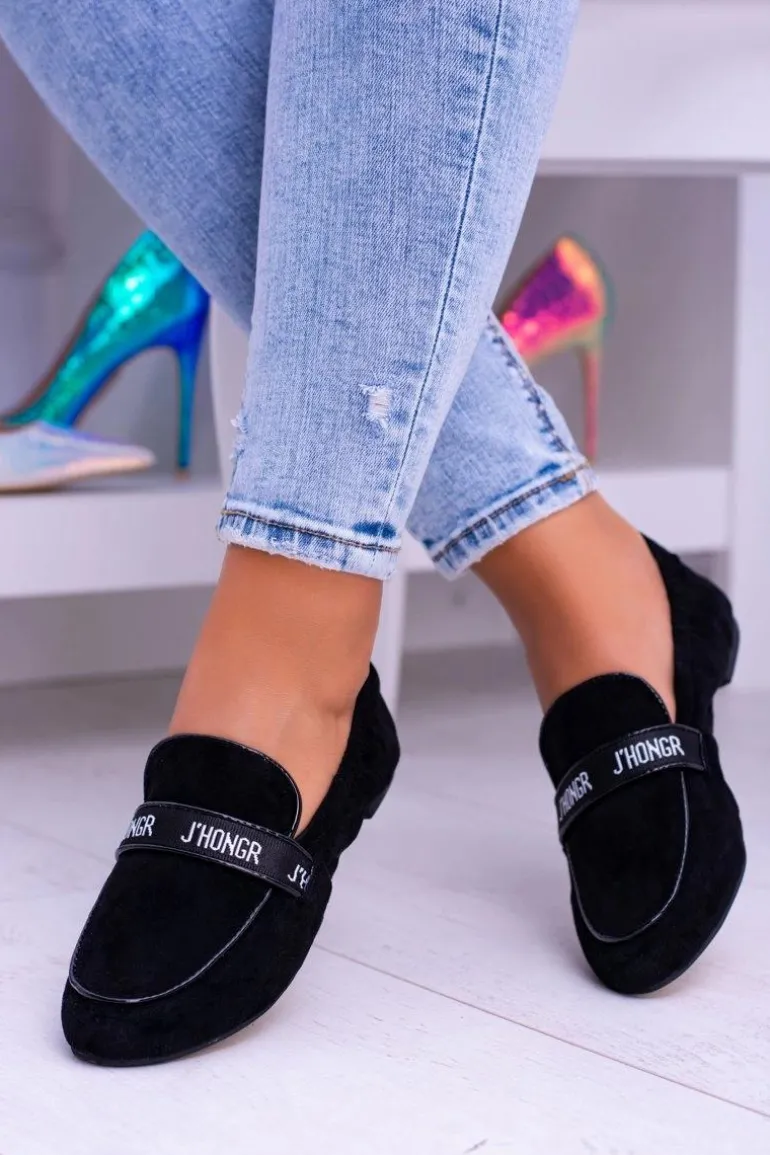 Czarne Mokasyny Damskie Lu Boo Horten