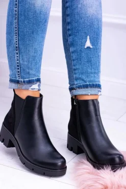 Czarne Płaskie Ocieplane Botki Murcio