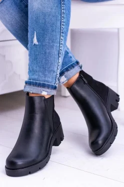 Czarne Płaskie Ocieplane Botki Murcio