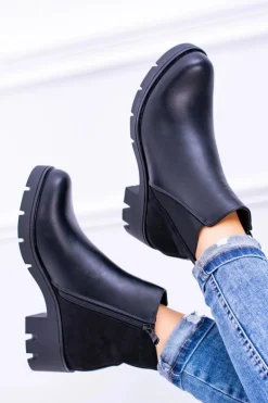 Czarne Płaskie Ocieplane Botki Murcio