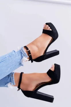 Czarne Sandały na Słupku Platforma SkyDream