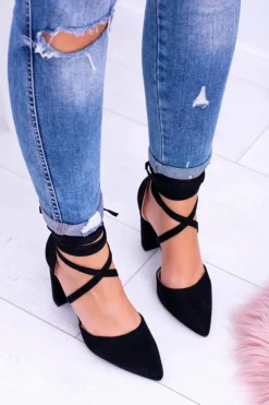 Czarne Wiązane Czółenka Na Słupku Demmi