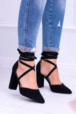 Czarne Wiązane Czółenka Na Słupku Demmi