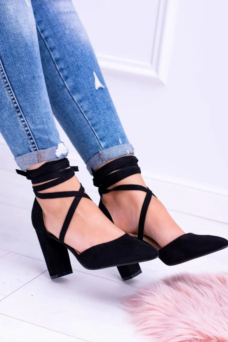 Czarne Wiązane Czółenka Na Słupku Demmi