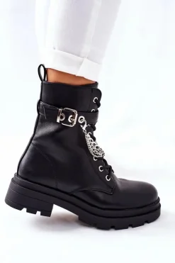 Czarne Workery Botki z Łańcuchem Midtown