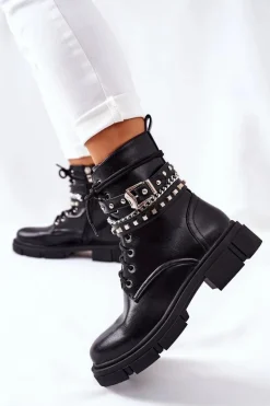 Czarne Workery Botki z Klamrą Grosstick