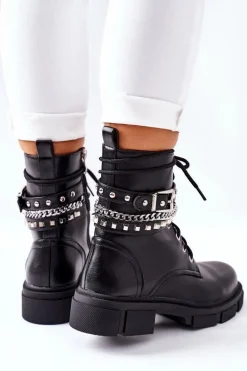 Czarne Workery Botki z Klamrą Grosstick