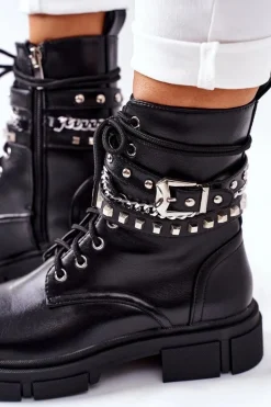 Czarne Workery Botki z Klamrą Grosstick