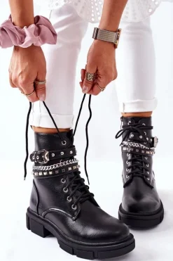 Czarne Workery Botki z Klamrą Grosstick