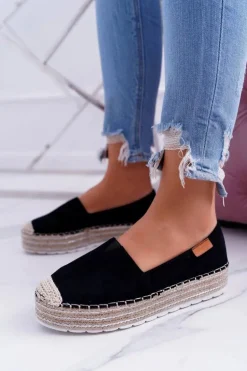 Czarne Wsuwane Zamszowe Espadryle Mariako