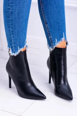 Czarne Wysokie Botki Na Szpilce Remos